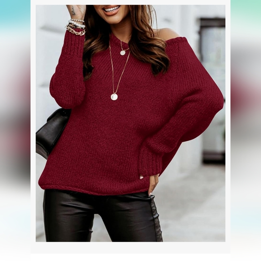 BTFBM Women Casual Long Sleeve Fall Sweaters Crew Neck Red XL - Picture 7 of 7